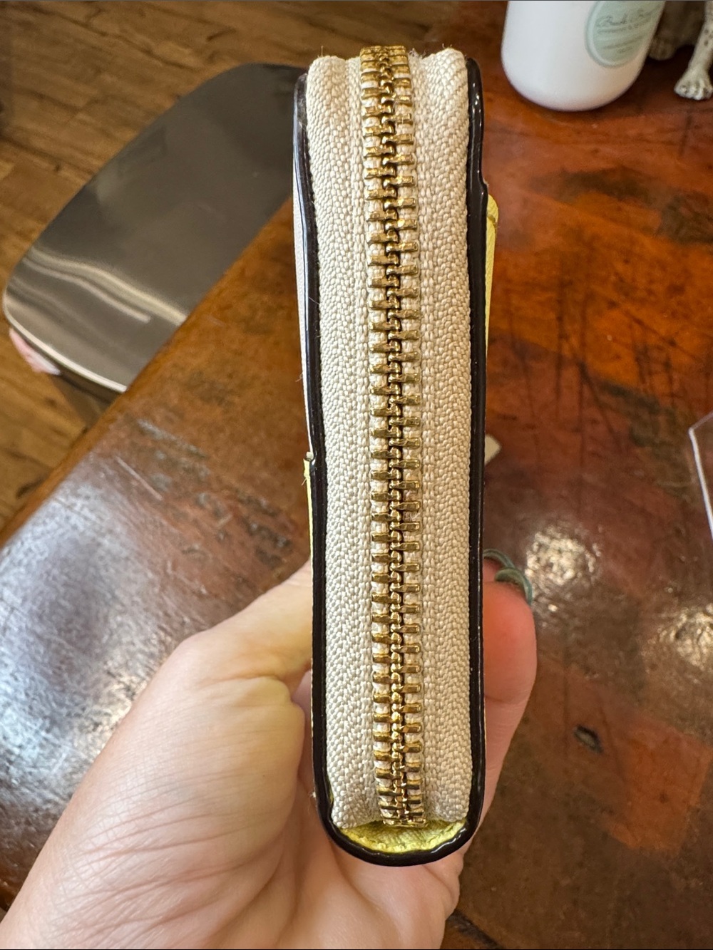 kate spade Neutral and Lemon Colorblock Zip Wallet with Gold Accent - Picture 12 of 13